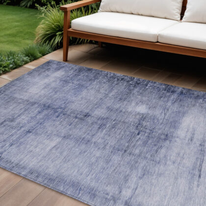 10' X 14' Navy Blue And Sky Blue Abstract Washable Indoor Outdoor Area Rug