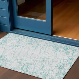 3' X 5' Teal Blue And Ivory Abstract Washable Indoor Outdoor Area Rug