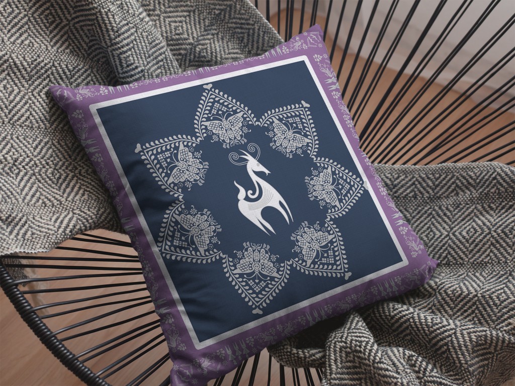 16” Navy Purple Horse Zippered Suede Throw Pillow