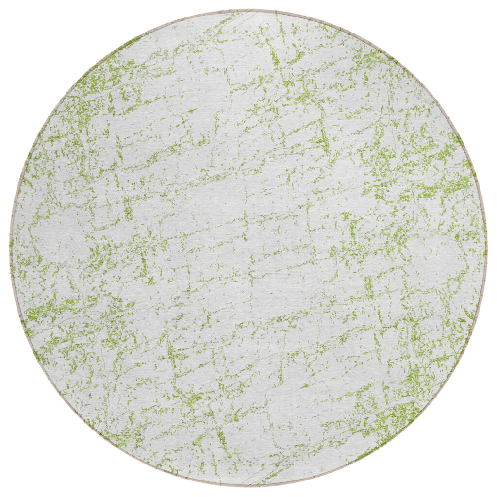 8' Green And Ivory Round Abstract Washable Indoor Outdoor Area Rug