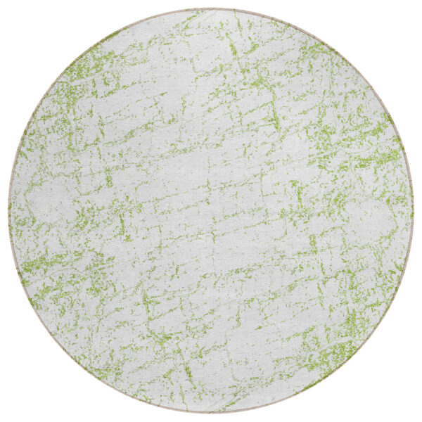 8' Green And Ivory Round Abstract Washable Indoor Outdoor Area Rug
