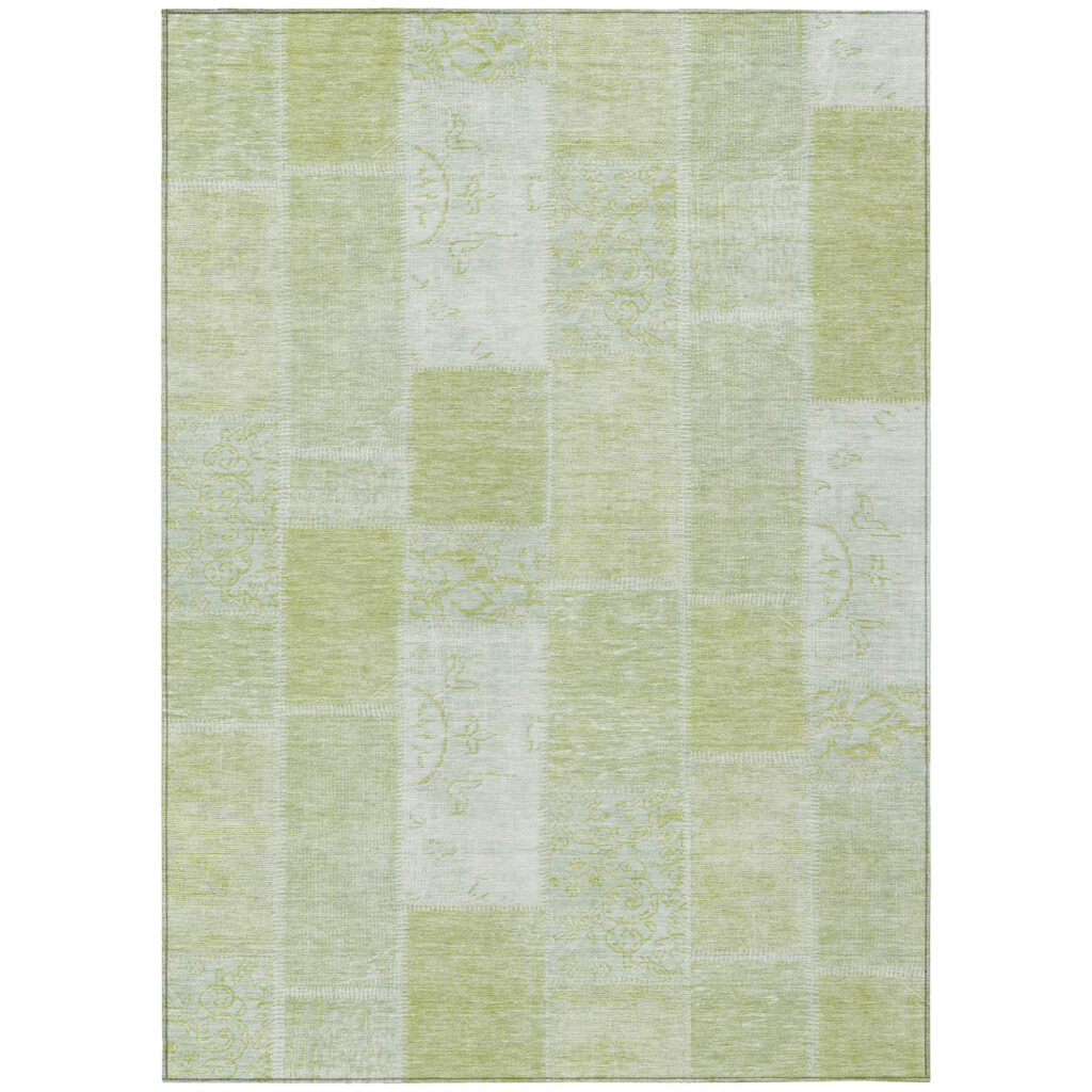 10' X 14' Artichoke Green And Ivory Patchwork Washable Indoor Outdoor Area Rug