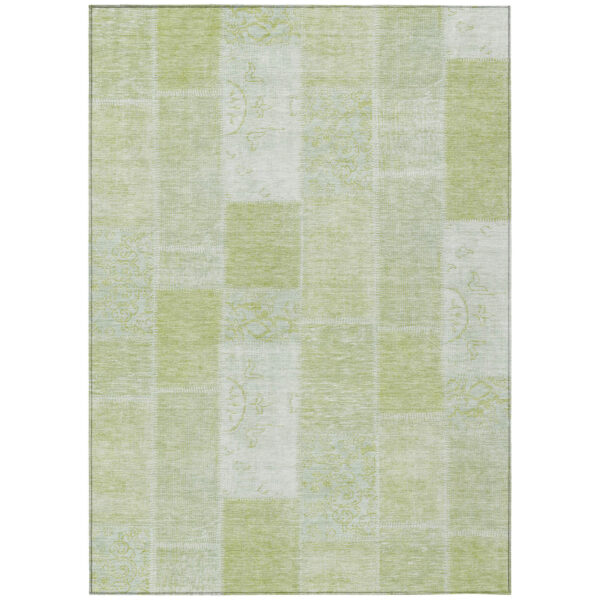 10' X 14' Artichoke Green And Ivory Patchwork Washable Indoor Outdoor Area Rug