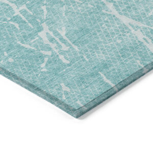 3' X 5' Teal Blue And Ivory Abstract Washable Indoor Outdoor Area Rug