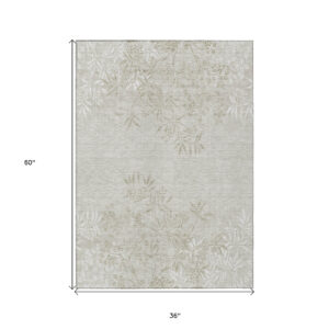 3' X 5' Beige Tan And Ivory Floral Washable Indoor Outdoor Area Rug