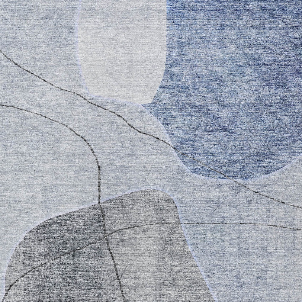 8' X 10' Denim Blue And Sky Blue Abstract Washable Indoor Outdoor Area Rug