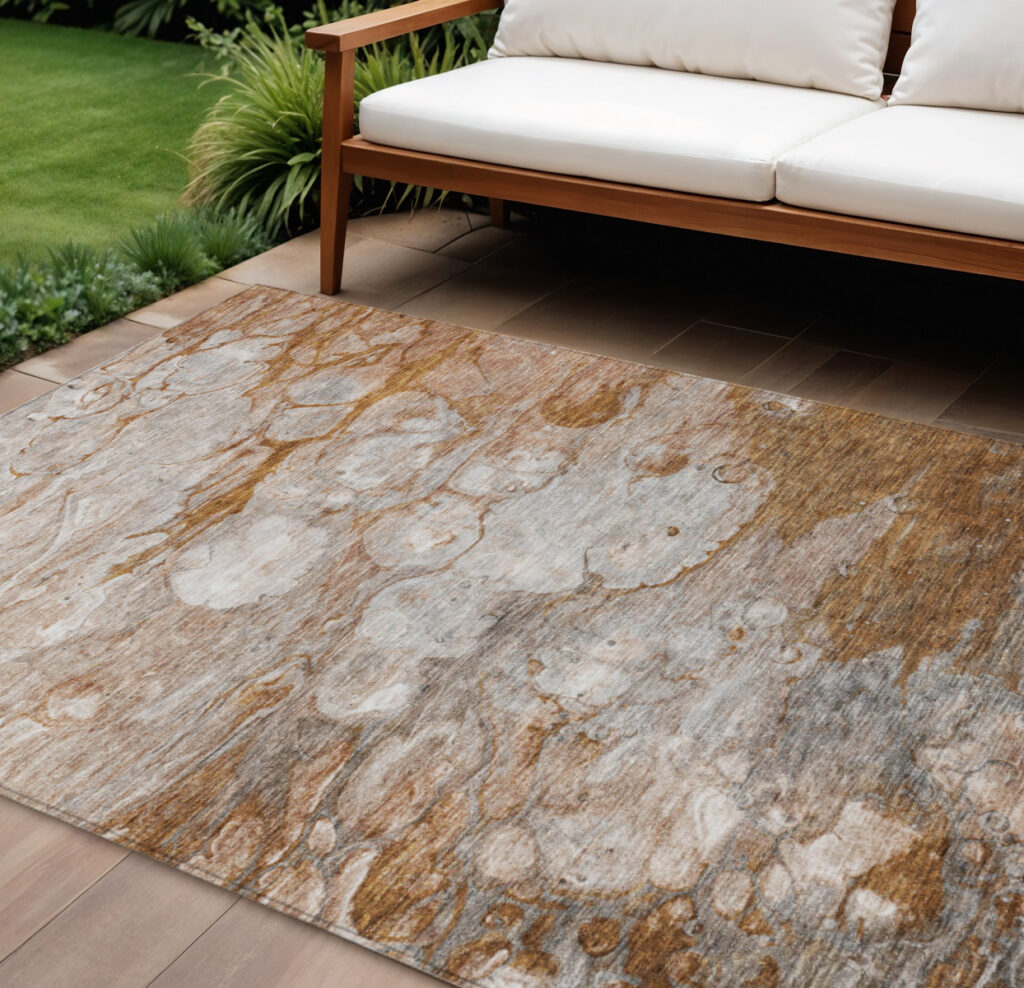 9' X 12' Terra Cotta Gray And Silver Abstract Washable Indoor Outdoor Area Rug