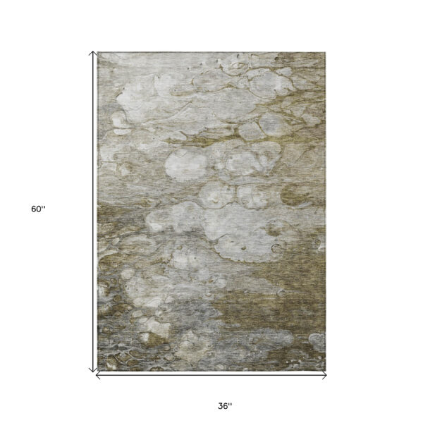 3' X 5' Brown Taupe And Ivory Abstract Washable Indoor Outdoor Area Rug