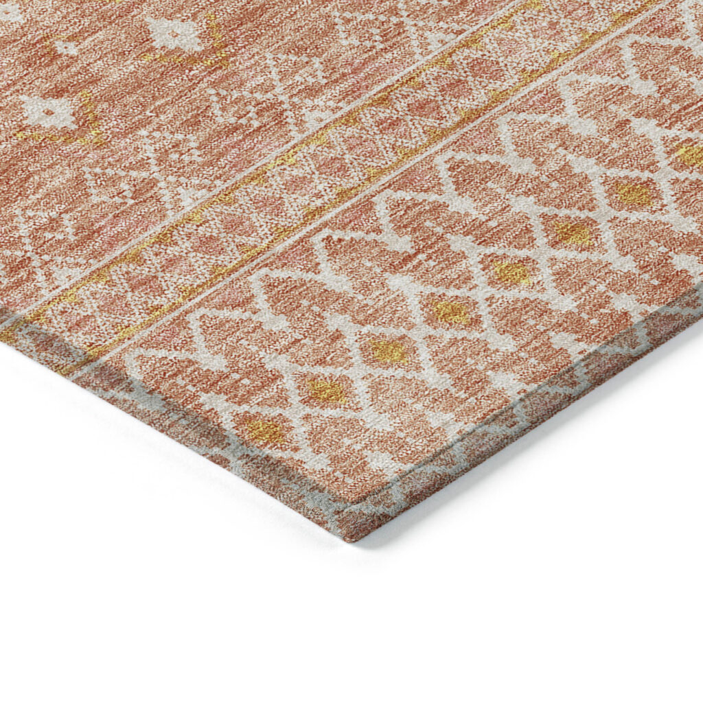 3' X 5' Salmon Gold And Ivory Tribal Washable Indoor Outdoor Area Rug