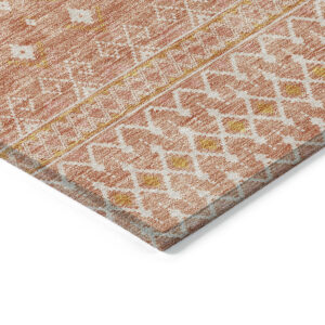 3' X 5' Salmon Gold And Ivory Tribal Washable Indoor Outdoor Area Rug
