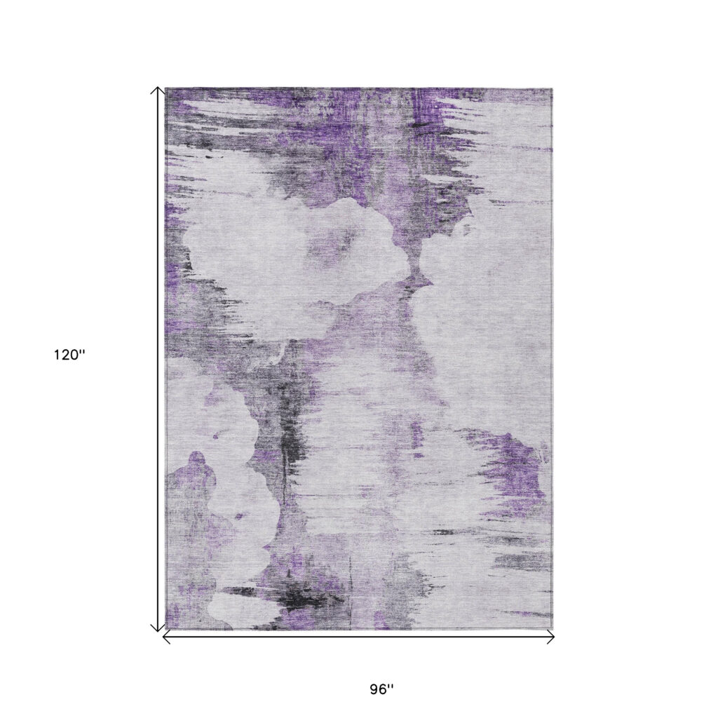 8' X 10' Purple Lavender And Gray Abstract Washable Indoor Outdoor Area Rug