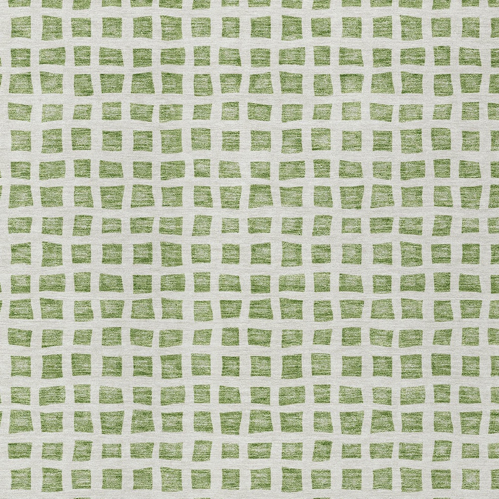 9' X 12' Artichoke Green And Ivory Geometric Washable Indoor Outdoor Area Rug