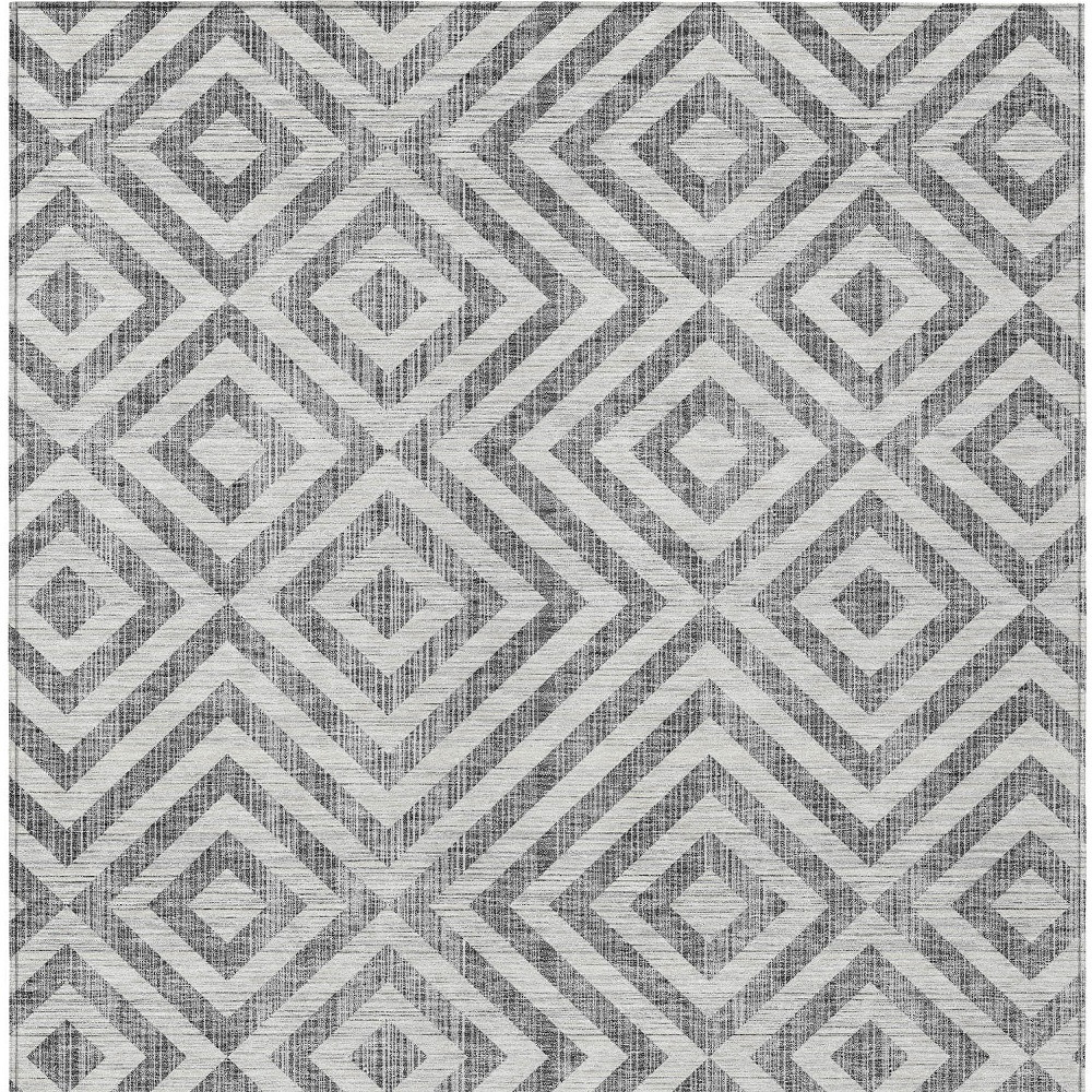 10' X 14' Gray Silver And Ivory Geometric Washable Indoor Outdoor Area Rug
