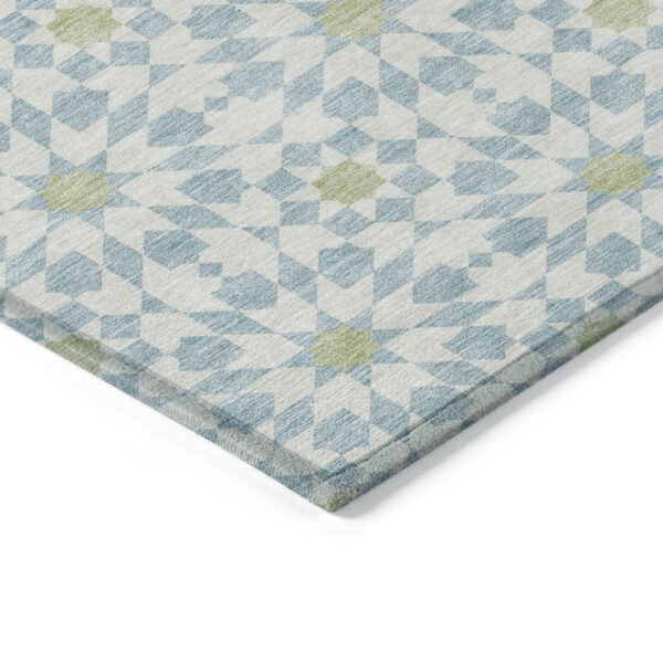 9' X 12' Sky Blue Ivory And Artichoke Green Floral Medallion Washable Indoor Outdoor Area Rug
