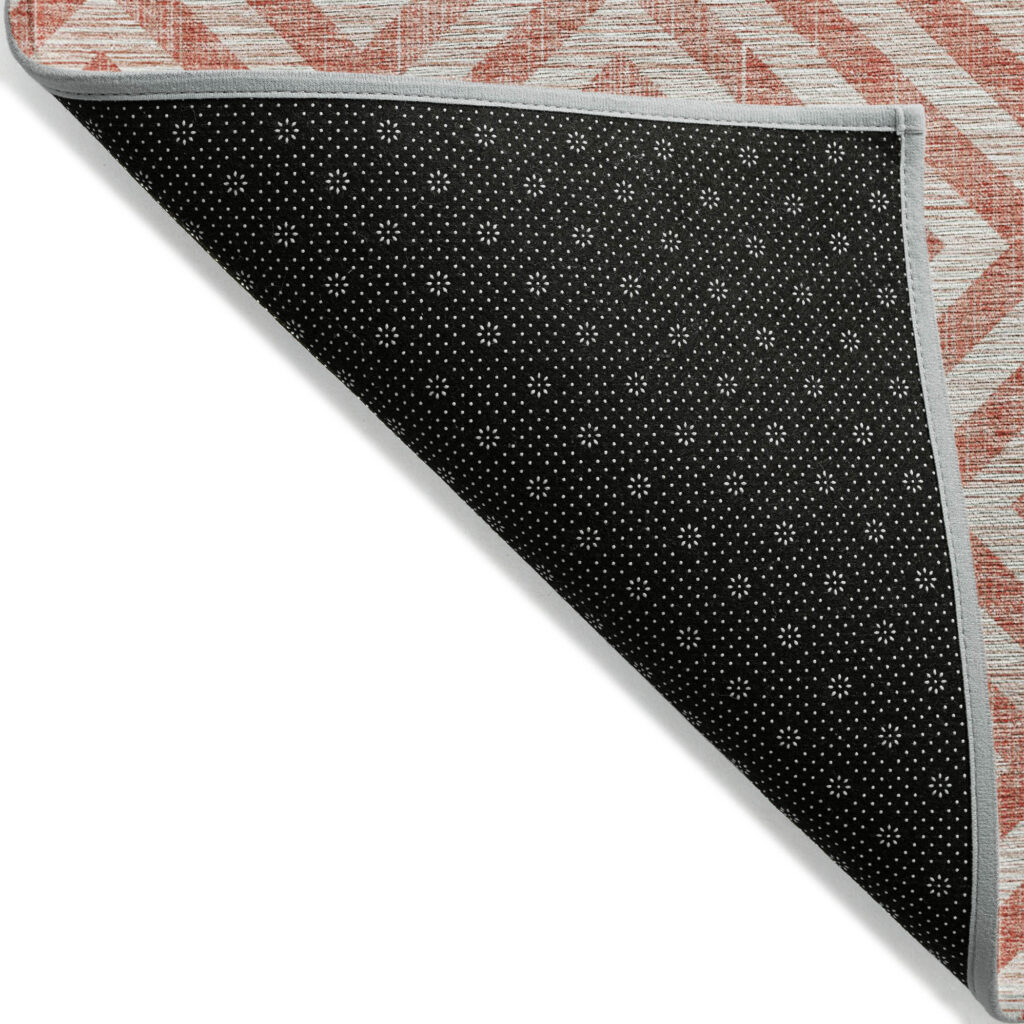3' X 5' Salmon And Ivory Geometric Washable Indoor Outdoor Area Rug