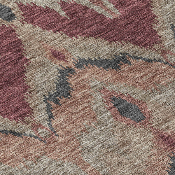 5' X 8' Burgundy Beige And Charcoal Ikat Washable Indoor Outdoor Area Rug