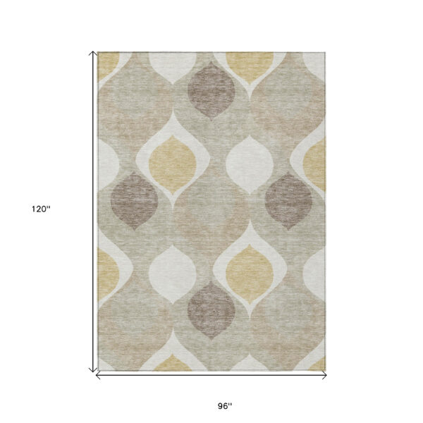 8' X 10' Beige Taupe And Ivory Ogee Washable Indoor Outdoor Area Rug