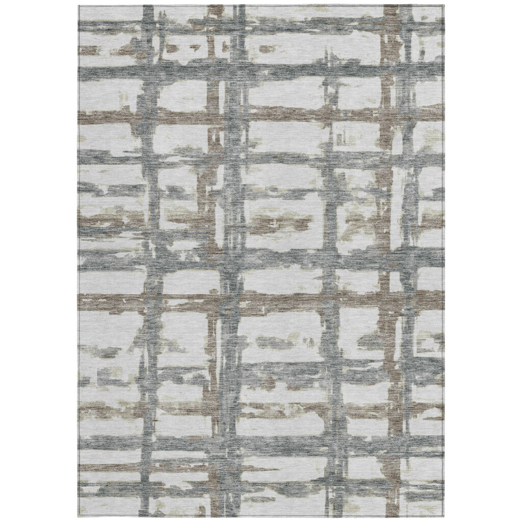 8' X 10' Silver Taupe And Gray Striped Washable Indoor Outdoor Area Rug