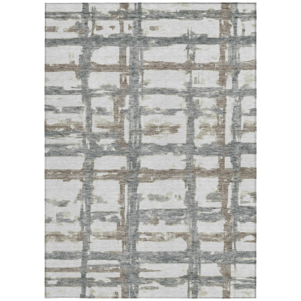 8' X 10' Silver Taupe And Gray Striped Washable Indoor Outdoor Area Rug
