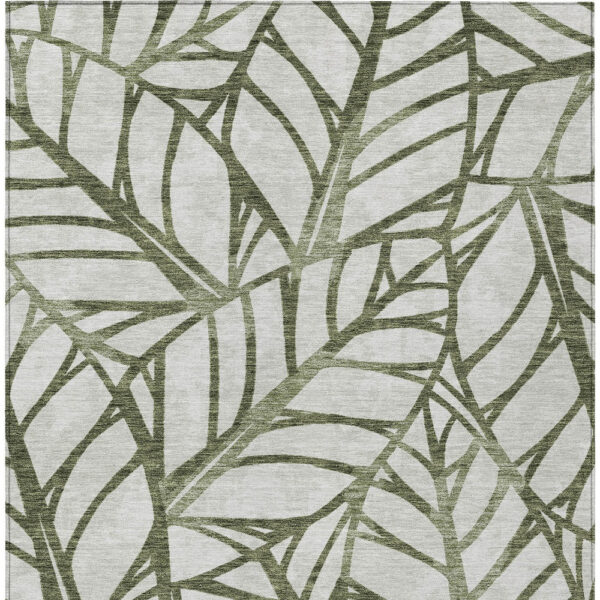 5' X 8' Olive Green And Beige Floral Washable Indoor Outdoor Area Rug