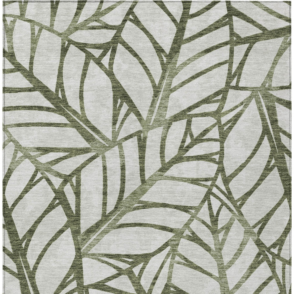 5' X 8' Olive Green And Beige Floral Washable Indoor Outdoor Area Rug