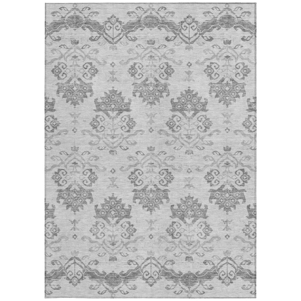9' X 12' Graphite Gray And Silver Oriental Washable Indoor Outdoor Area Rug