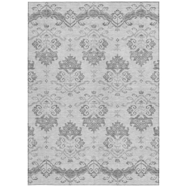 9' X 12' Graphite Gray And Silver Oriental Washable Indoor Outdoor Area Rug