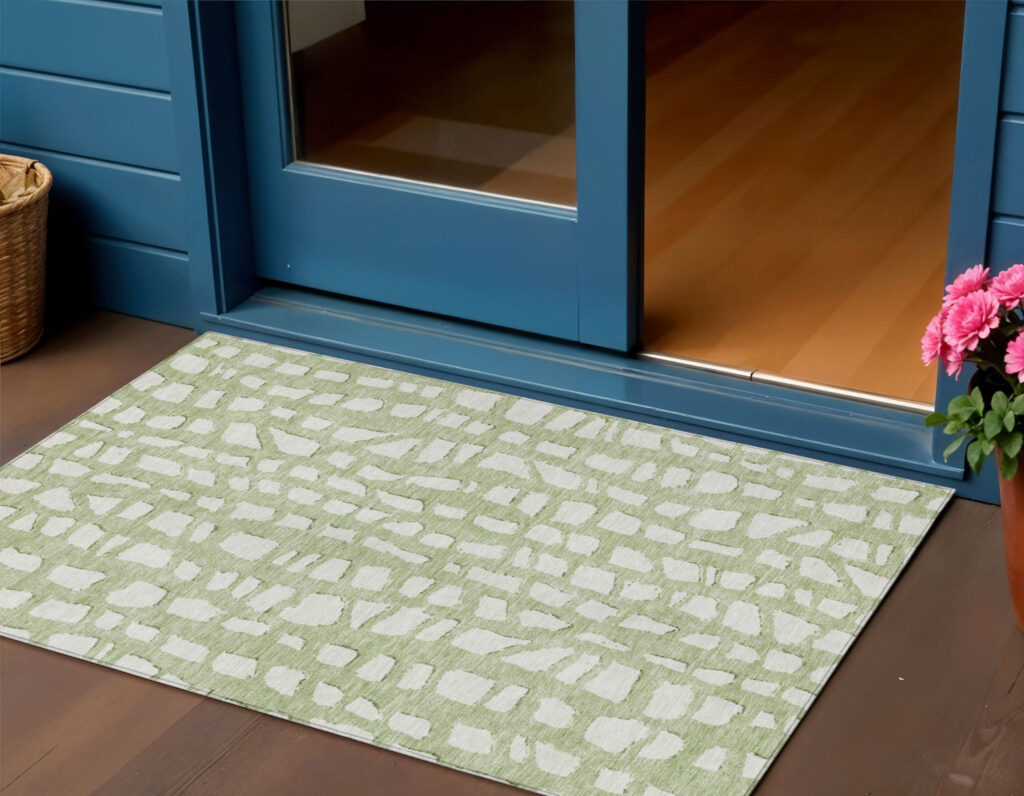 3' X 5' Artichoke Green And Ivory Abstract Washable Indoor Outdoor Area Rug