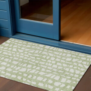3' X 5' Artichoke Green And Ivory Abstract Washable Indoor Outdoor Area Rug