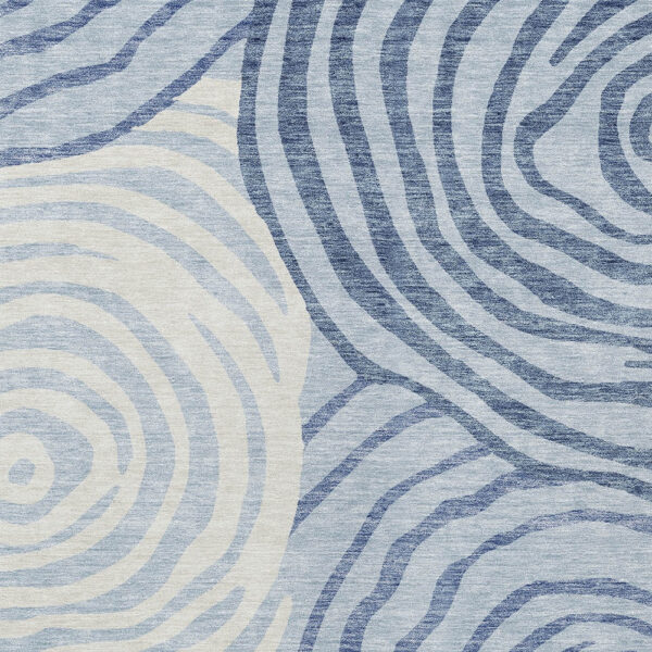 3' X 5' Sky Blue Denim Blue And Ivory Abstract Washable Indoor Outdoor Area Rug