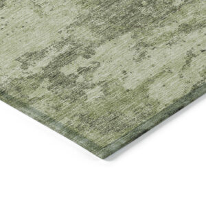 3' X 5' Artichoke Green And Fern Green Floral Washable Indoor Outdoor Area Rug