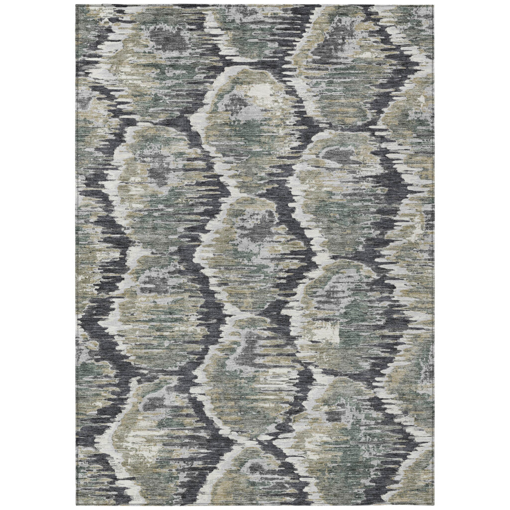 8' X 10' Charcoal Gray And Silver Abstract Washable Indoor Outdoor Area Rug