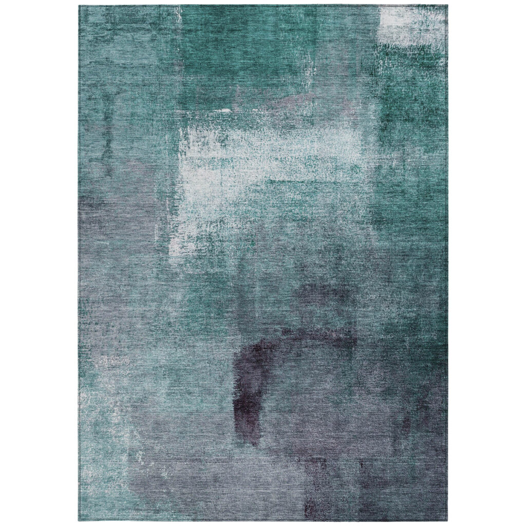 5' X 8' Teal Blue Aqua And Ivory Abstract Washable Indoor Outdoor Area Rug