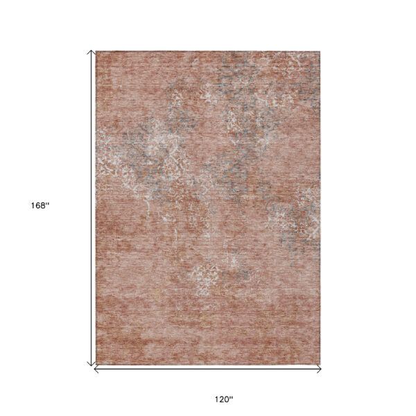 10' X 14' Salmon Ivory And Gray Floral Washable Indoor Outdoor Area Rug