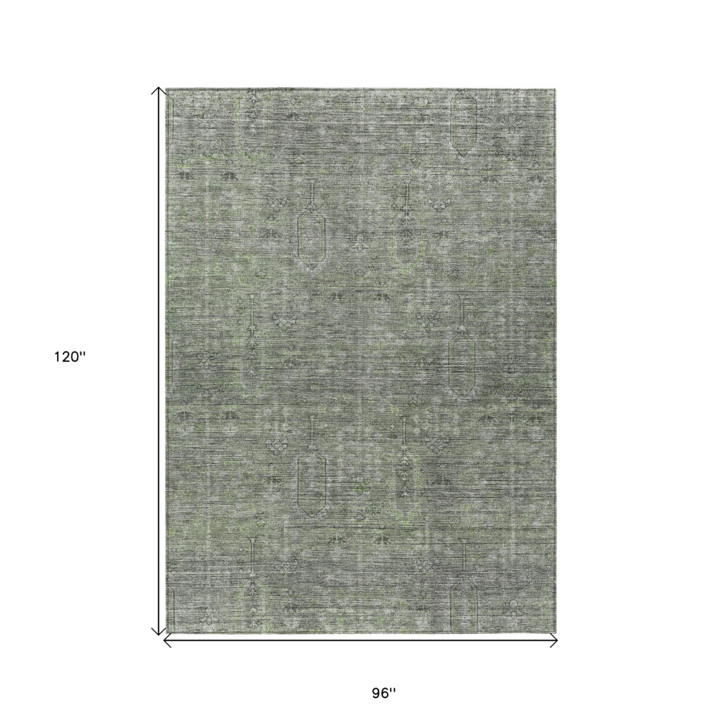8' X 10' Fern Green And Gray Southwestern Washable Indoor Outdoor Area Rug