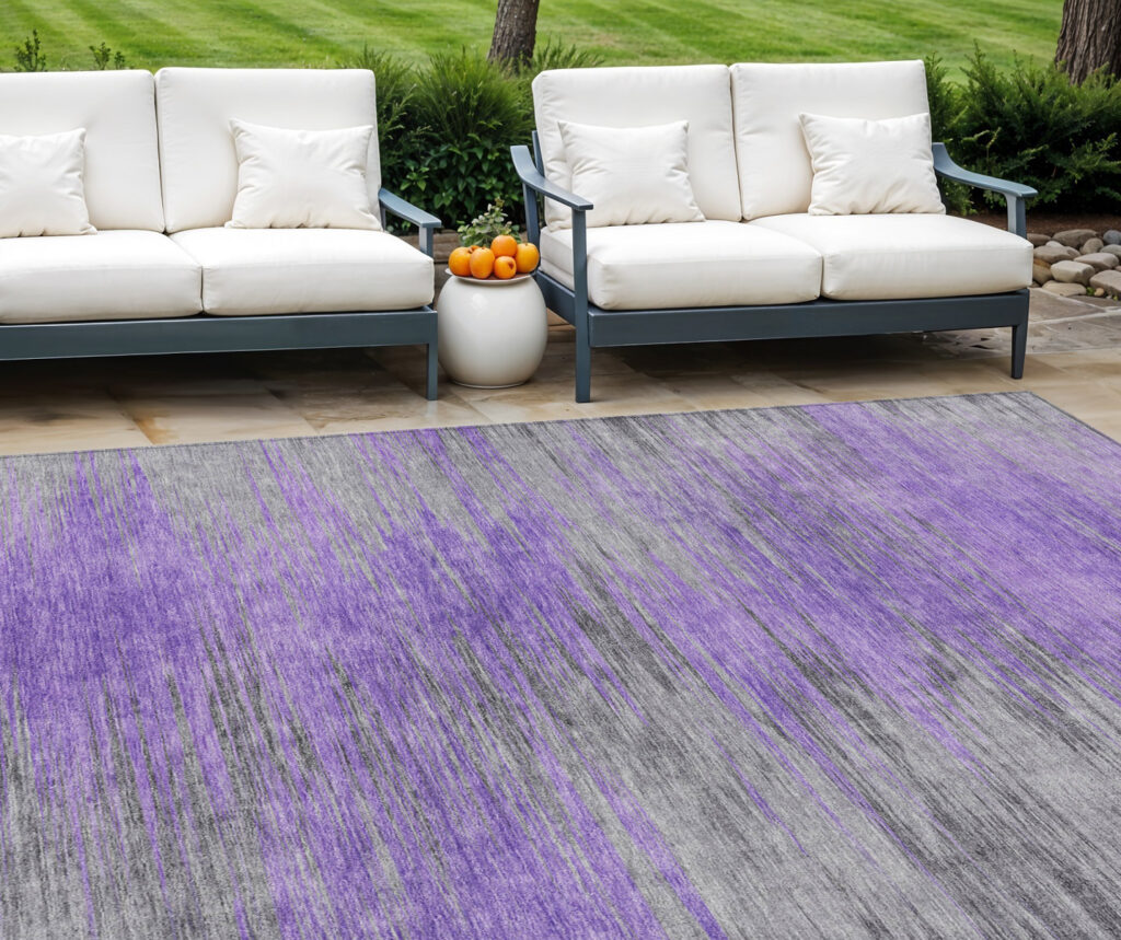 9' X 12' Purple Gray And Charcoal Abstract Washable Indoor Outdoor Area Rug