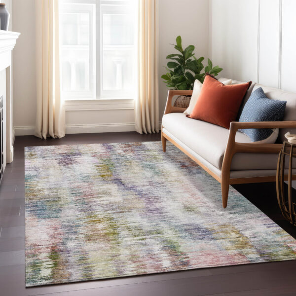 3' X 5' Plum Purple And Ivory Abstract Washable Indoor Outdoor Area Rug