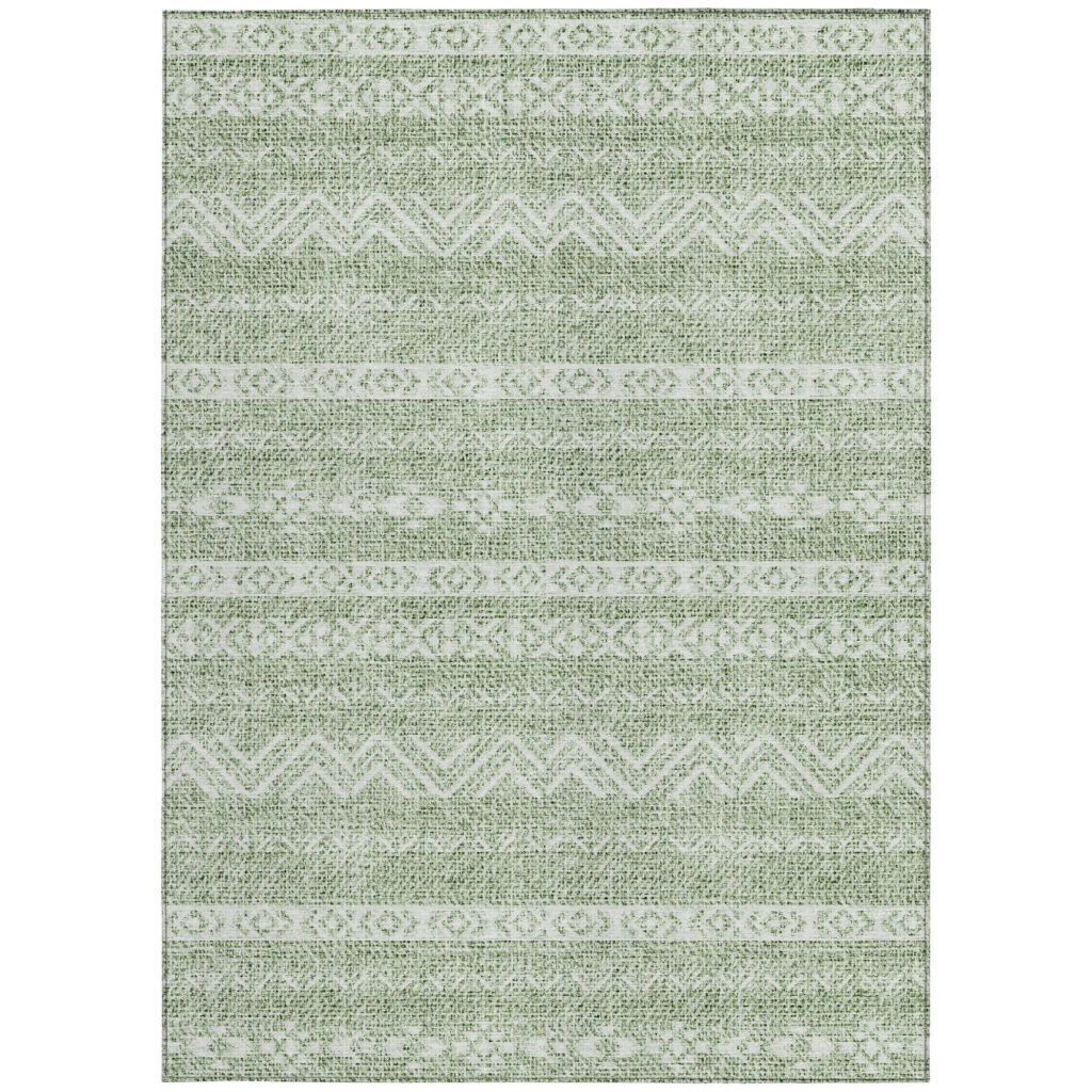 8' X 10' Artichoke Green And Green Southwestern Washable Indoor Outdoor Area Rug
