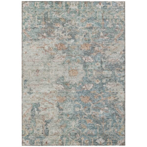 3' X 5' Green Blue And Gray Oriental Washable Indoor Outdoor Area Rug