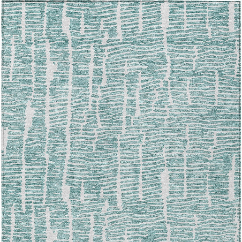 8' X 10' Teal Blue And Ivory Abstract Washable Indoor Outdoor Area Rug
