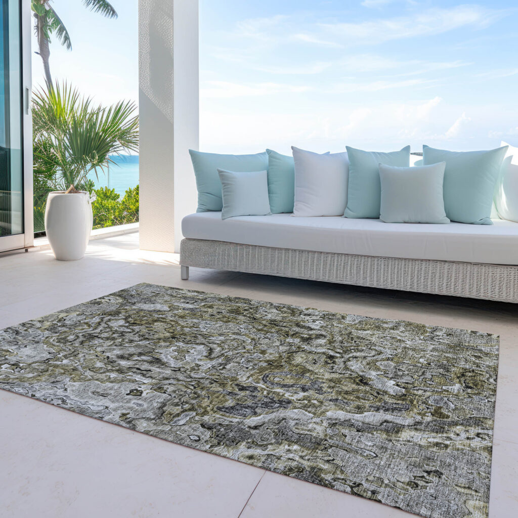 5' X 8' Brown Beige And Tan Abstract Washable Indoor Outdoor Area Rug