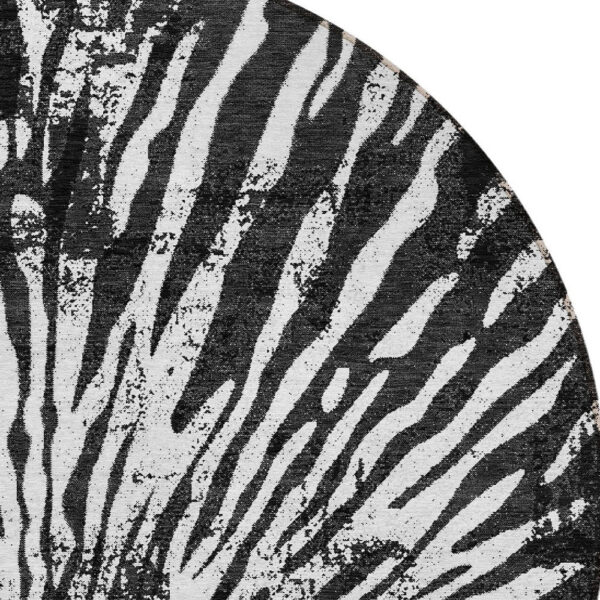 8' Black Charcoal And Ivory Round Abstract Washable Indoor Outdoor Area Rug