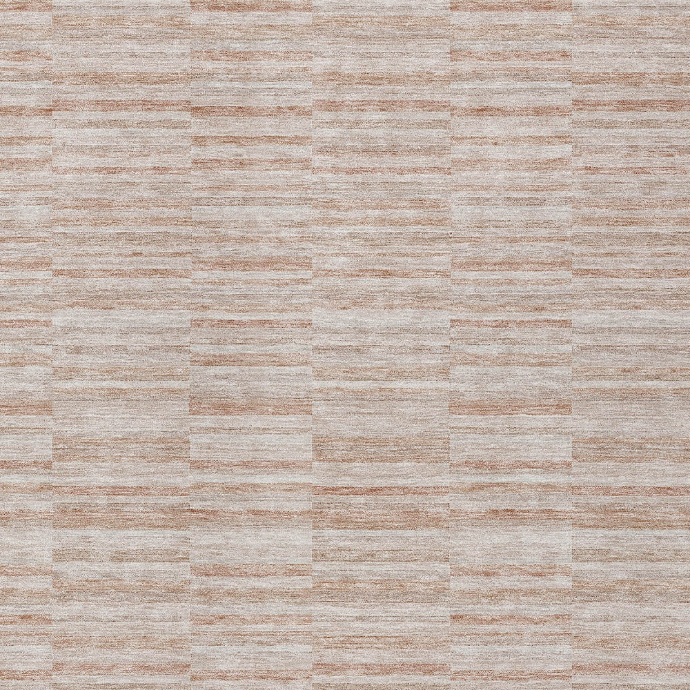 9' X 12' Salmon Copper And Beige Striped Washable Indoor Outdoor Area Rug