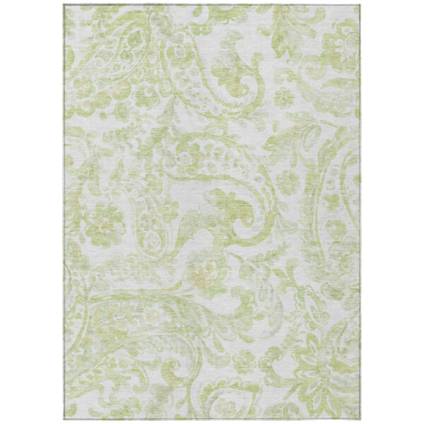 10' X 14' Sage Green And Ivory Paisley Washable Indoor Outdoor Area Rug