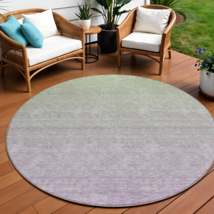 8' Artichoke Green And Lavender Round Ombre Washable Indoor Outdoor Area Rug
