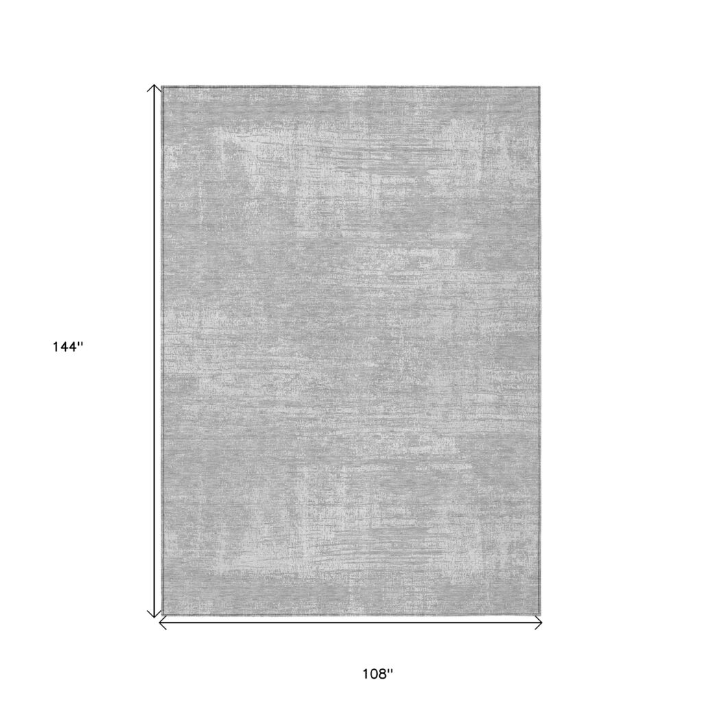 9' X 12' Silver And Gray Abstract Washable Indoor Outdoor Area Rug