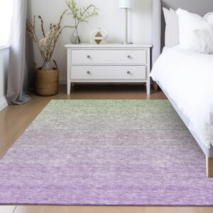 3' X 5' Artichoke Green And Lavender Ombre Washable Indoor Outdoor Area Rug