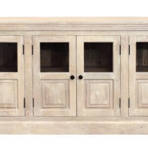 93" White Solid Wood Distressed Sideboard with Six Glass Doors