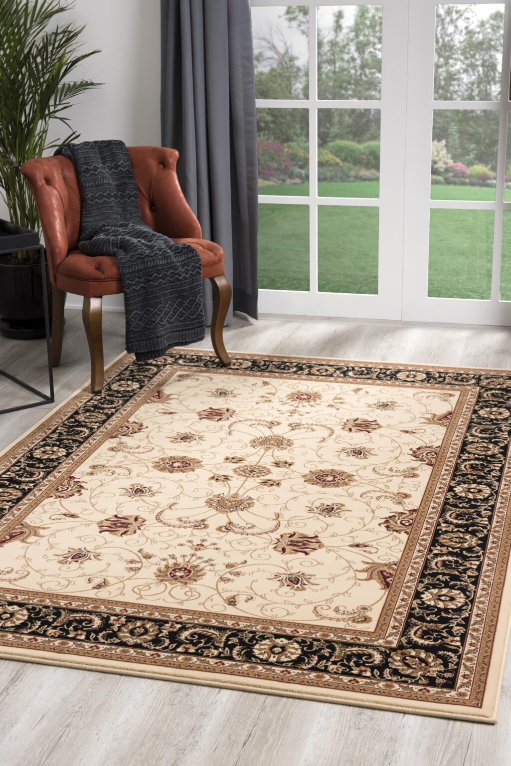 8’ x 11’ Cream and Black Decorative Area Rug