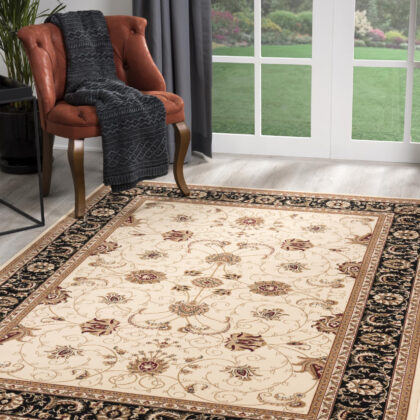 8’ x 11’ Cream and Black Decorative Area Rug
